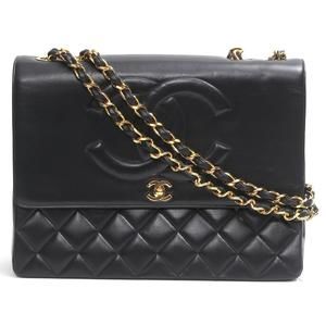 Chanel Matelasse Coco Mark Chain Shoulder Bag Lambskin Black Bordeaux